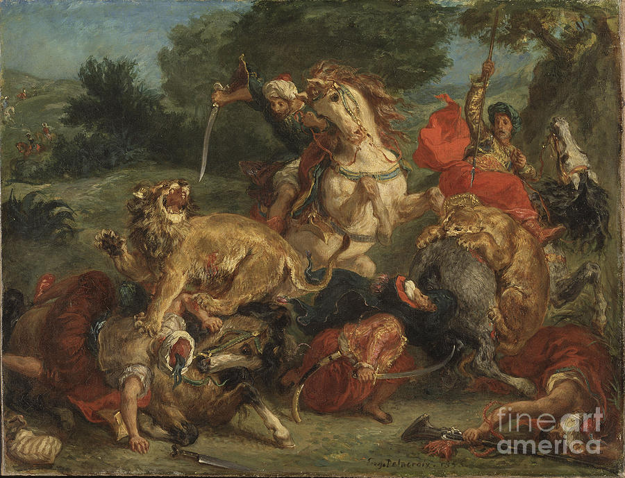 Eugene Delacroix Painting - Lion hunt #1 by Celestial Images