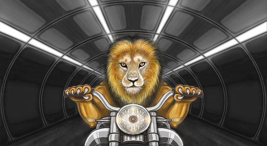 Lion on motorcycle #1 Digital Art by Tahir Tahirov
