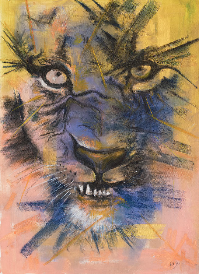 Lion Snarl #1 Painting by Rina Bhabra