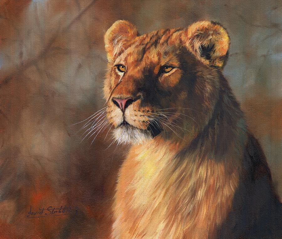 Lioness Portrait #1 Painting by David Stribbling