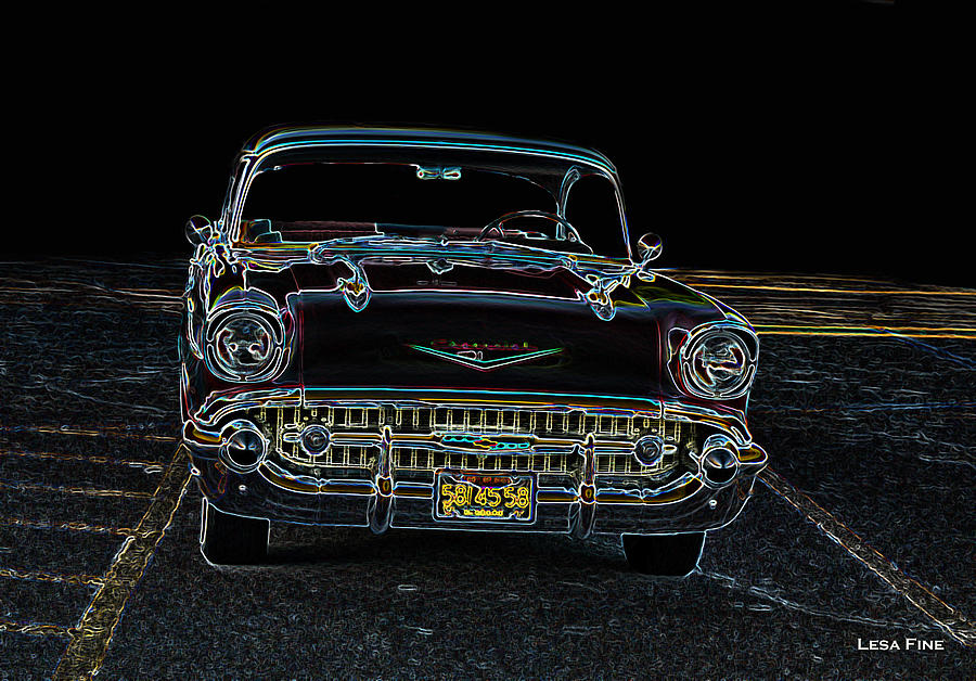 57 Chevy  Neon Art Classic  Cars Mixed Media by Lesa Fine