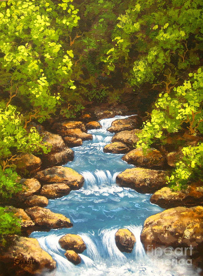 Nature Painting - Little Cascades #1 by Shasta Eone