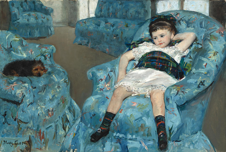 Mary Stevenson Cassatt Painting - Little Girl in a Blue Armchair #1 by Mary Stevenson Cassatt