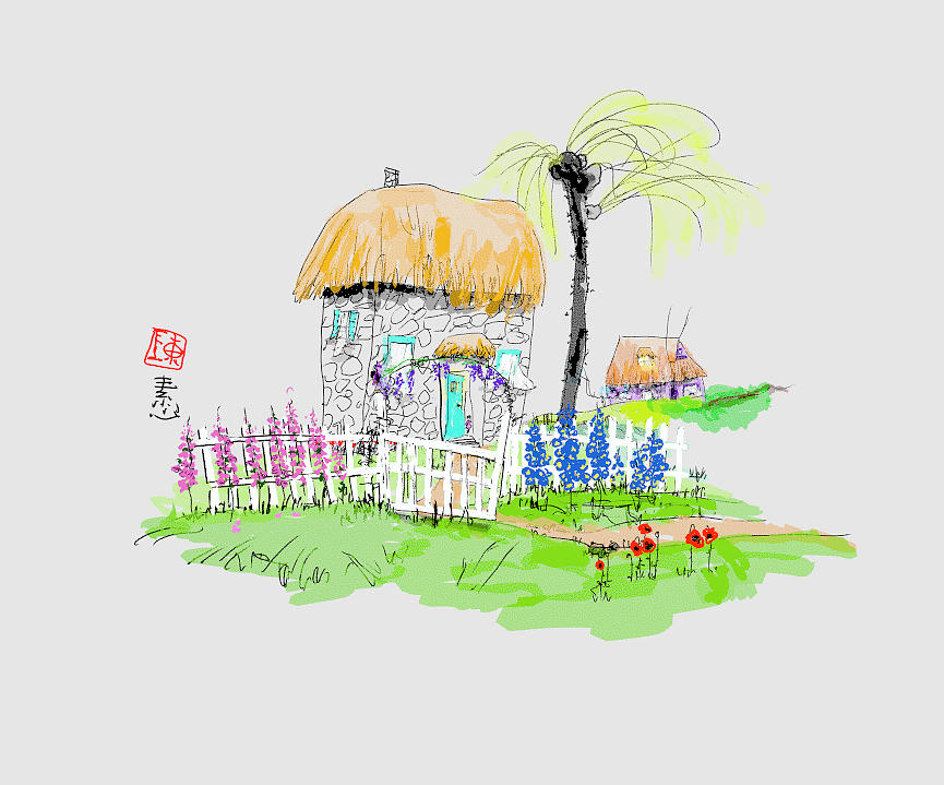 Little House and garden #1 Digital Art by Debbi Saccomanno Chan