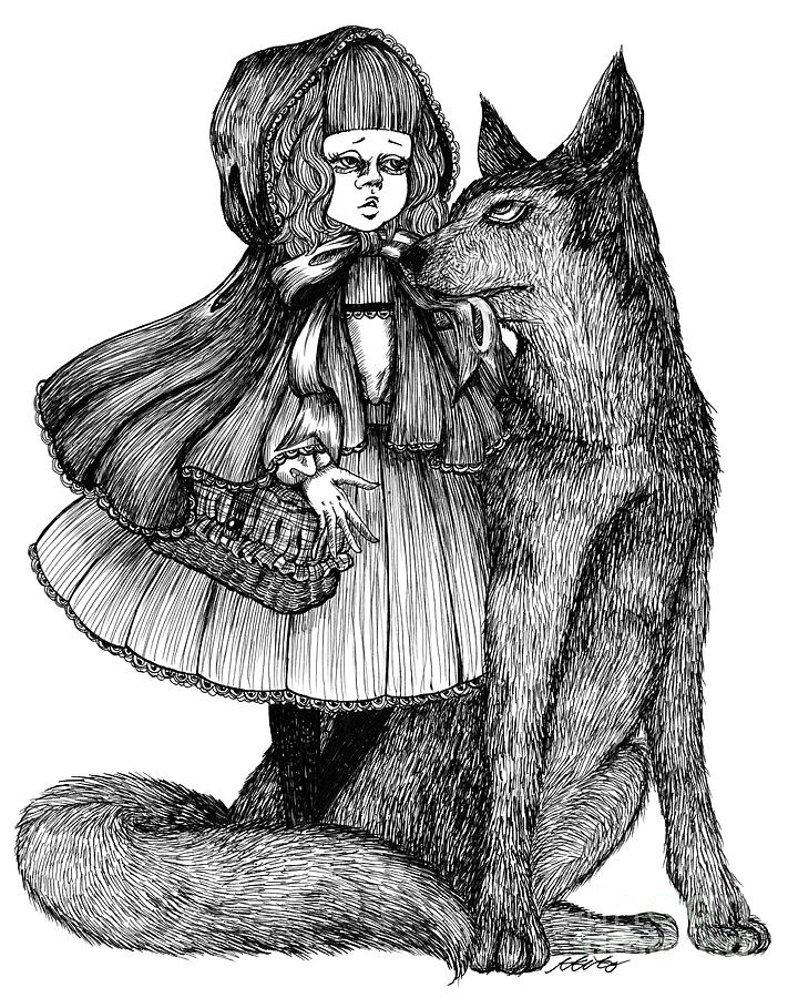 Little Red Riding Hood Drawing by Akiko Okabe