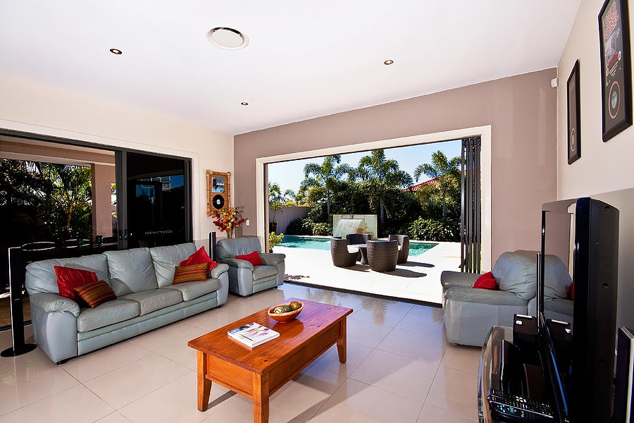 Living Room With Pool View Photograph