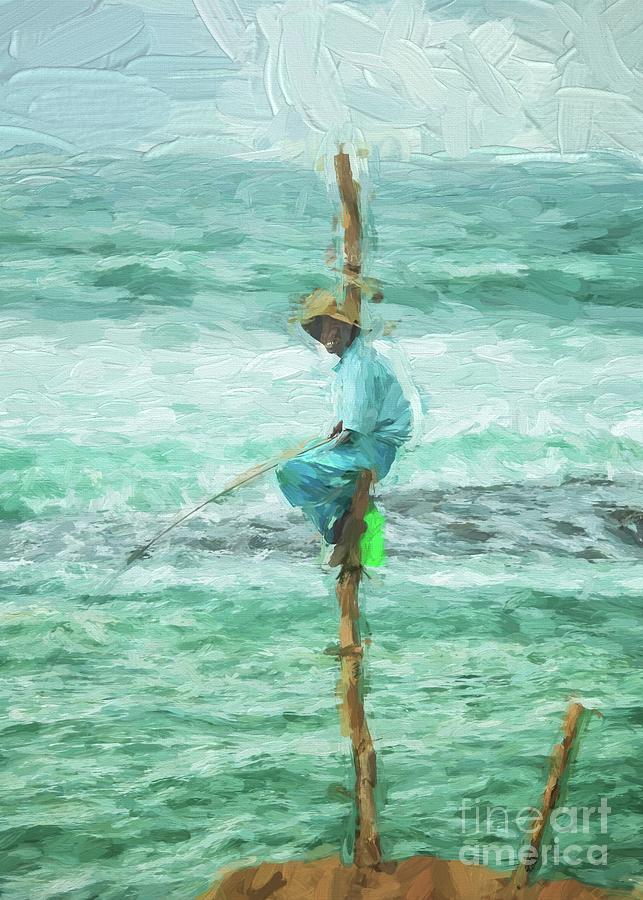 Local fisherman on a pole Digital Art by Patricia Hofmeester