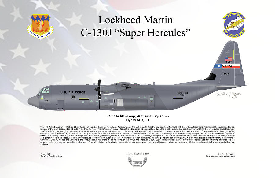 Lockheed Martin C-130J-30 Super Hercules FLAG BACKGROUND Digital Art by Arthur Eggers