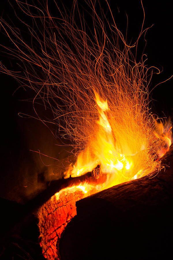 Log Campfire Burning at Night #1 Photograph by John Williams