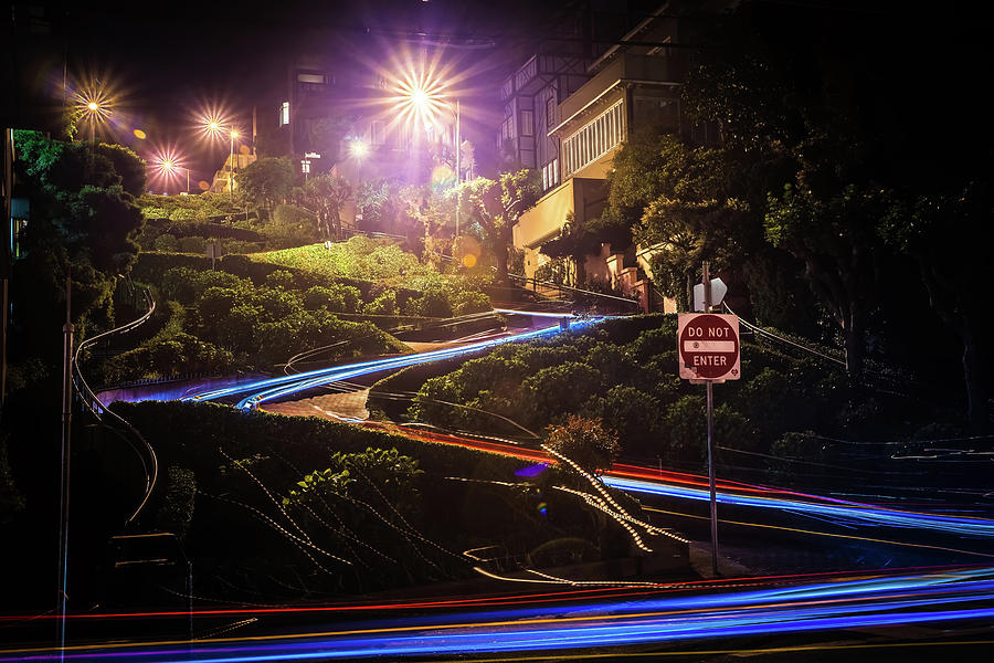 Lombard Street In San Francisco California At Night #1 Photograph by Alex Grichenko