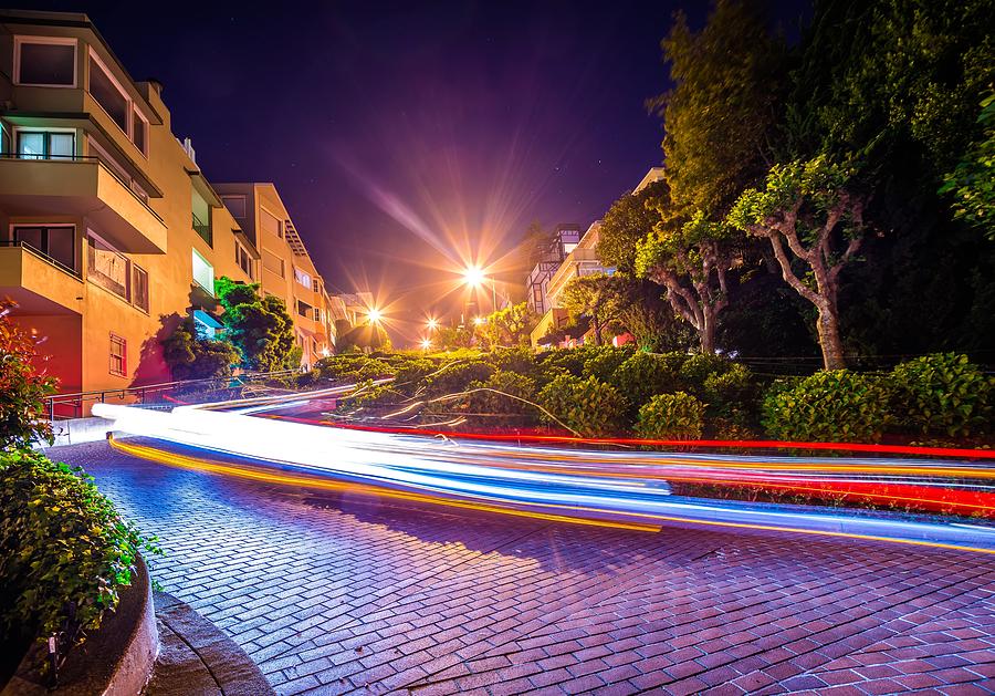 Lombard Street On Russian Hill At Night In San Francisco Califor #1 Photograph by Alex Grichenko