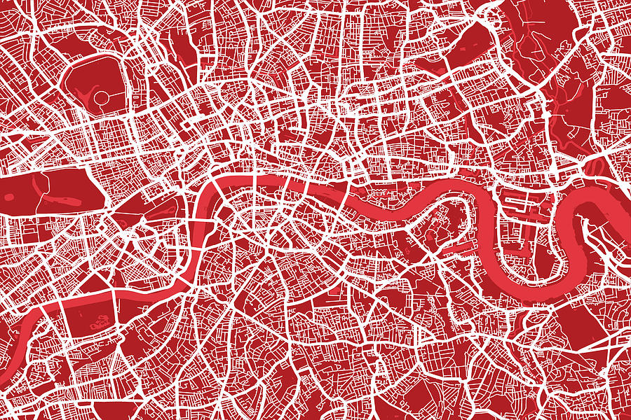 London Digital Art - London Map Art Red #1 by Michael Tompsett