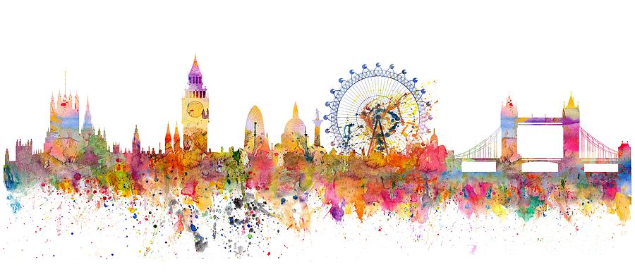 London skyline watercolor #2 Mixed Media by Michal Boubin