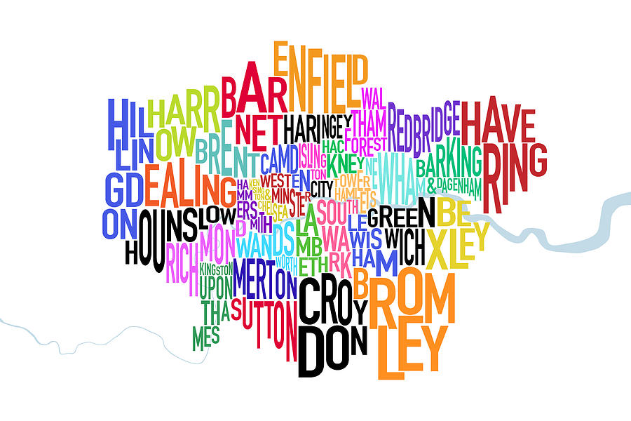 London Digital Art - London UK Text Map #1 by Michael Tompsett