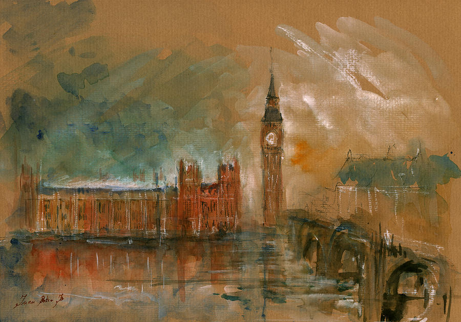London Big Ben Painting - London watercolor painting #1 by Juan  Bosco