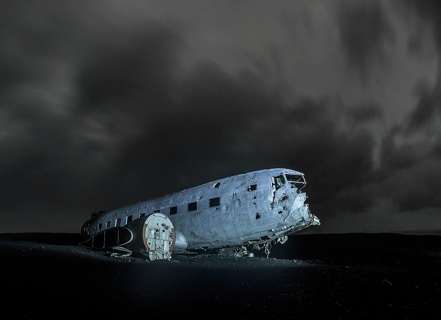 Lone Plane In The Middle Of Nowhere At Night, Iceland Photograph
