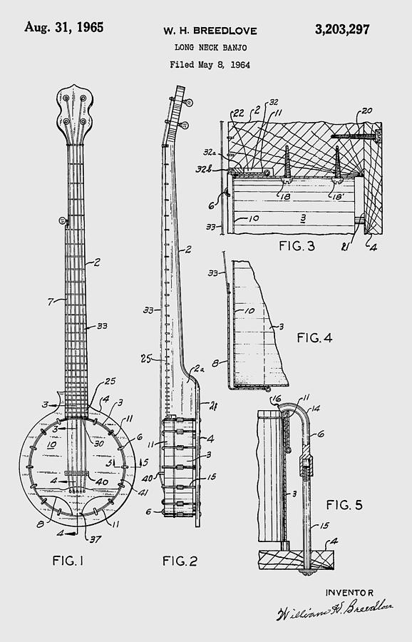 Long Neck Banjo patent from 1964 #2 Photograph by Chris Smith