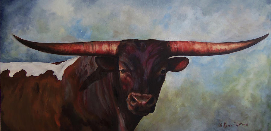 Bull Painting - Longhorned Texan by Karen Kennedy Chatham