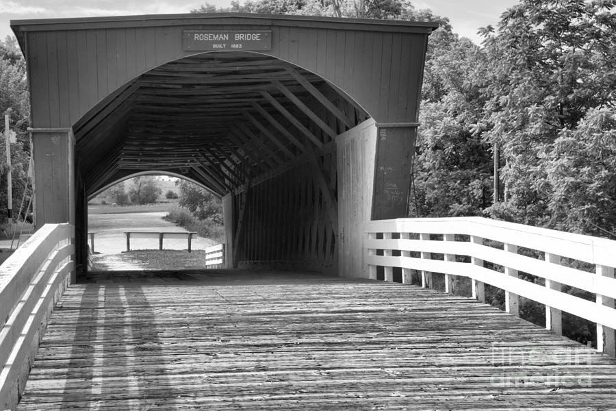 Looking Through The Roseman Covered Bridge Black And White Photograph by Adam Jewell