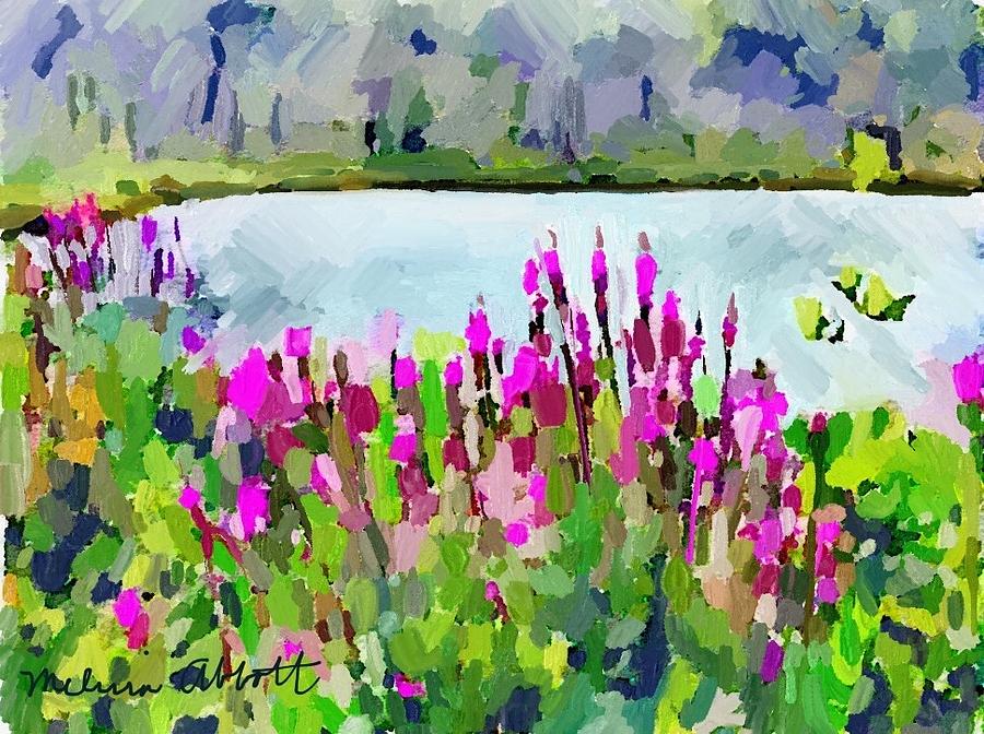 Loosestrife Blooming At Sleepy Hollow Pond #1 Painting by Melissa Abbott