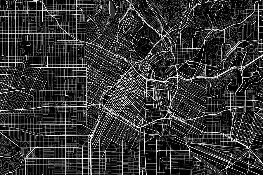 deificusArt Los Angeles California Black City Street Map Art T-Shirt