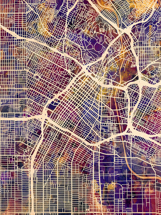 Los Angeles City Street Map #1 Digital Art by Michael Tompsett