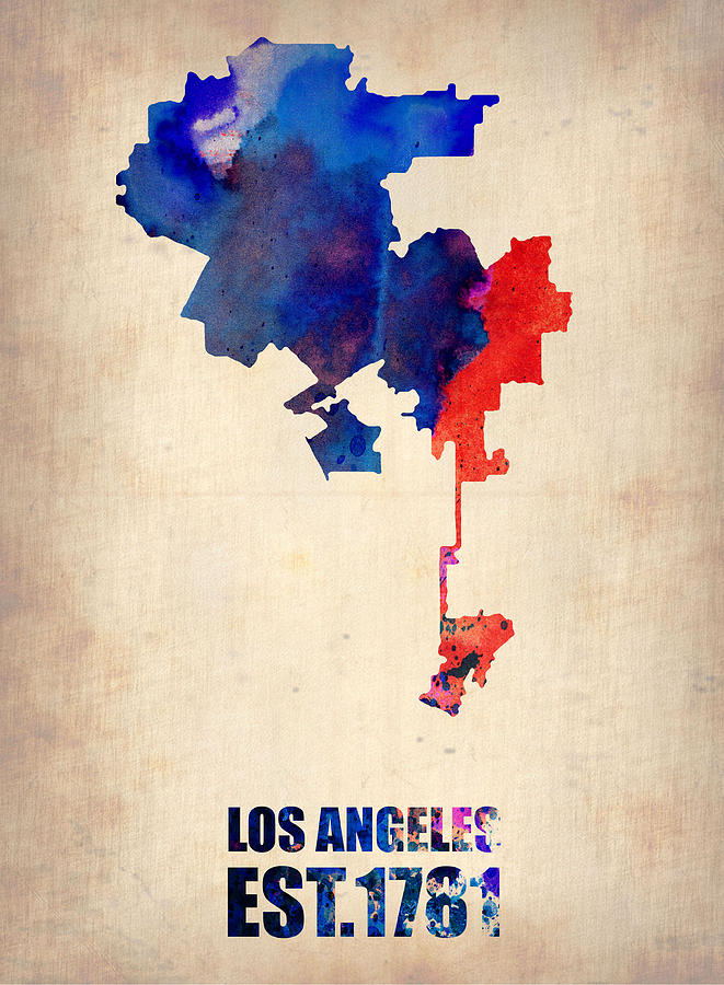 Los Angeles Digital Art - Los Angeles Watercolor Map 1 #1 by Naxart Studio