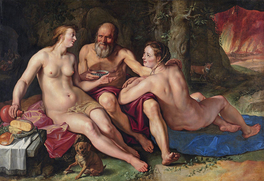 Lot and his Daughters #1 Painting by Hendrik Goltzius