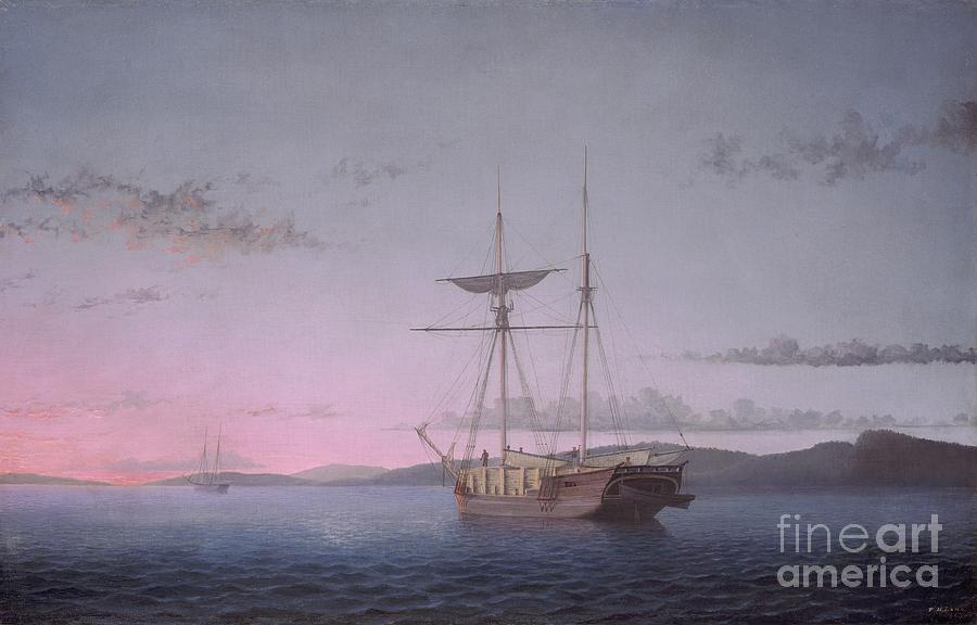 Lumber Schooners At Evening On Penobscot Bay #1 Painting by Fitz Henry Lane