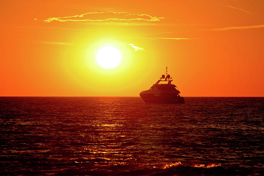 Luxury yacht on open sea at golden sunset #1 Photograph by Brch Photography