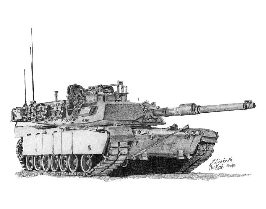 M1A1 Tank Drawing by Betsy Hackett