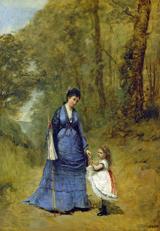 Portrait Painting - Madame Stumpf and Her Daughter #1 by Jean Baptiste-Camille Corot