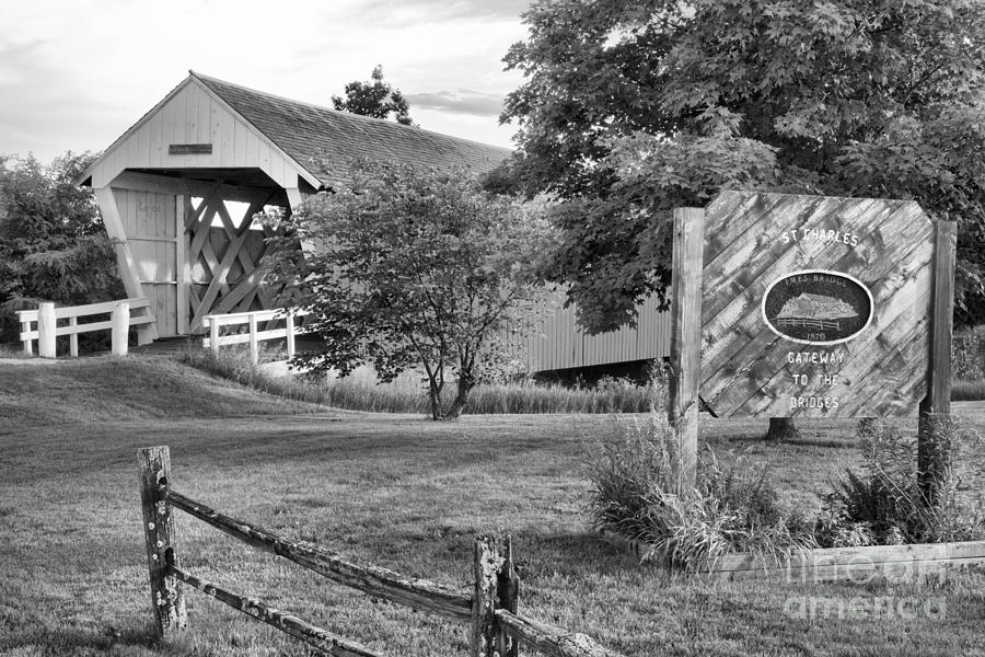 Madison County Imes Bridge Landscape Black And White Photograph by Adam Jewell