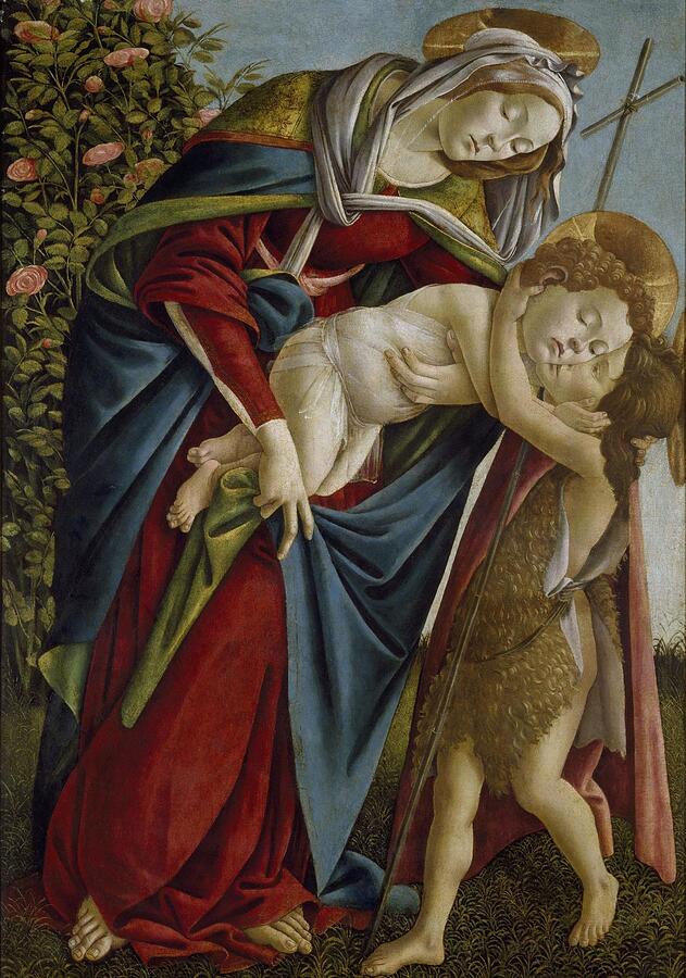 Sandro Botticelli Painting - Madonna and Child and the Young St John the Baptist, from 1490-1495 by Sandro Botticelli
