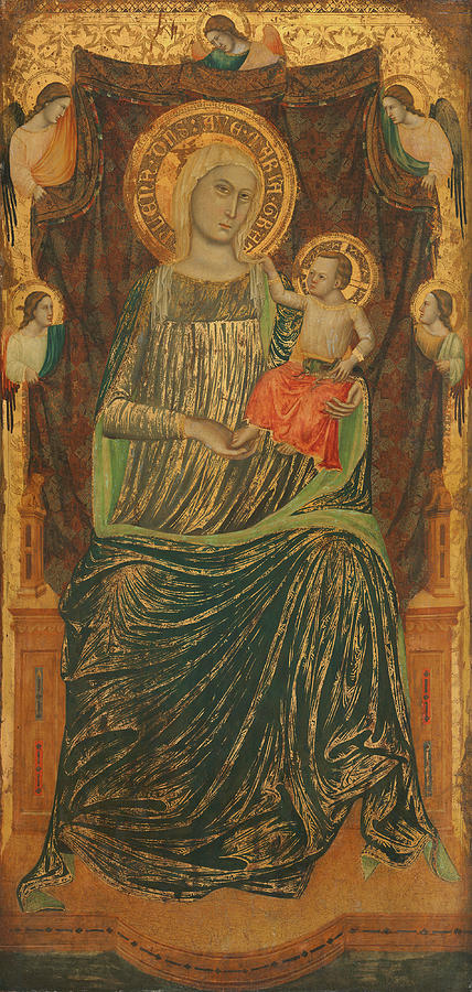 Madonna and Child with Five Angels #1 Painting by Giovanni Baronzio