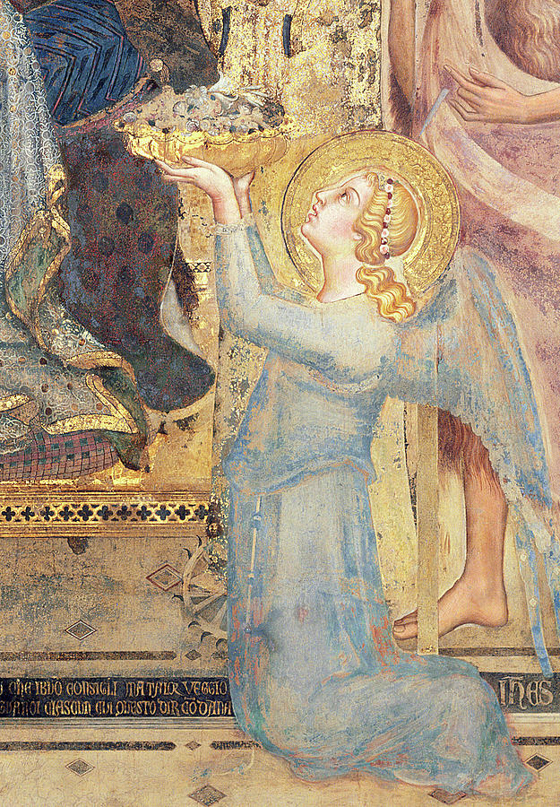 Maesta  Angel Offering Flowers to the Virgin Painting by Simone Martini