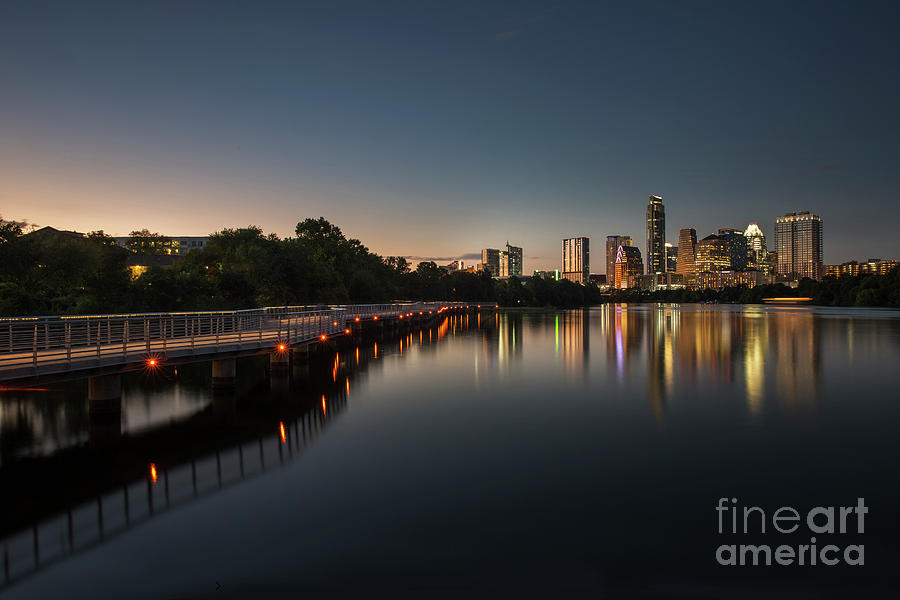 Sunset Photograph - Magical view of dusk setting on the Boardwalk Trail overlooking the downtown Austin Skyline #1 by Dan Herron