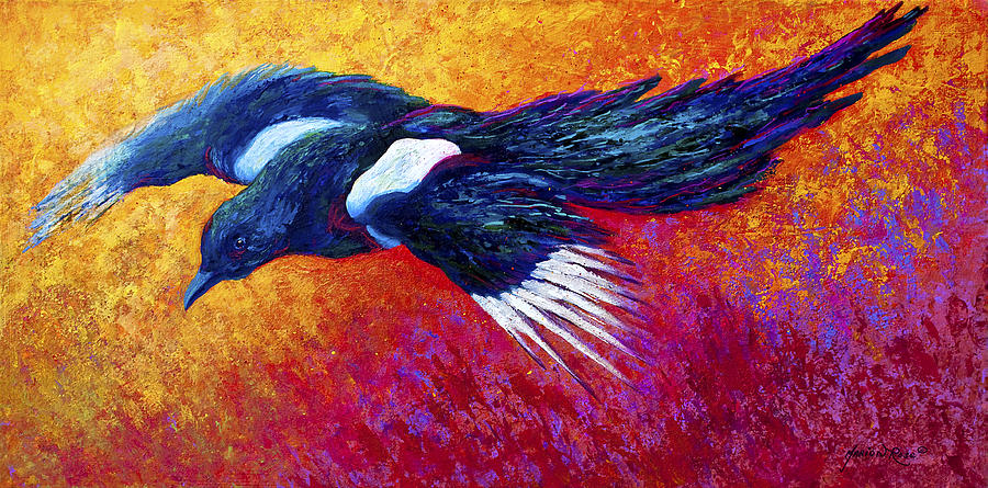 Wildlife Painting - Magpie In Flight #2 by Marion Rose