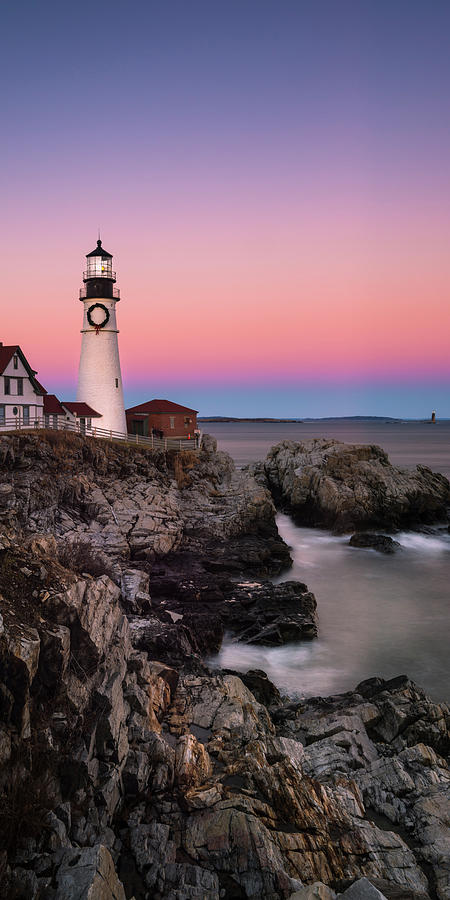Maine Portland Headlight Lighthouse at Sunset Panorama #1 Photograph by Ranjay Mitra