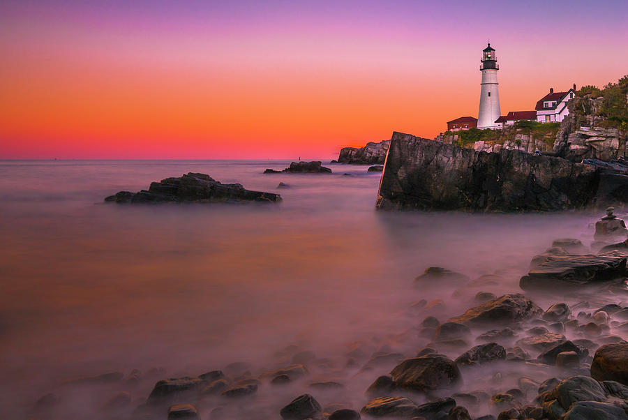 Maine Portland Headlight Lighthouse at Sunset #1 Photograph by Ranjay Mitra