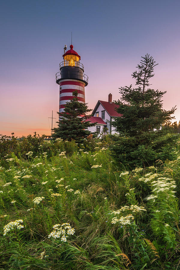 Maine West Quoddy Head Light at Sunset #1 Photograph by Ranjay Mitra