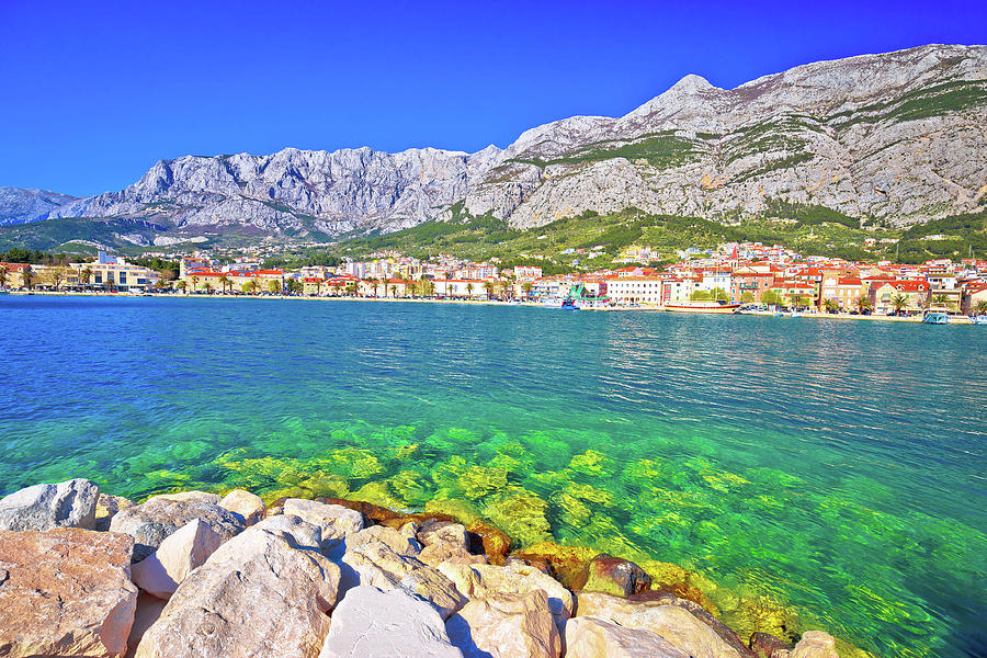 Makarska turquoise waterfront and Biokovo mountain view #1 Photograph by Brch Photography