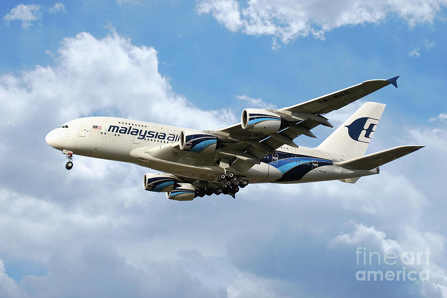 Malaysia Digital Art - Malaysia Airlines Airbus A380 #1 by Airpower Art