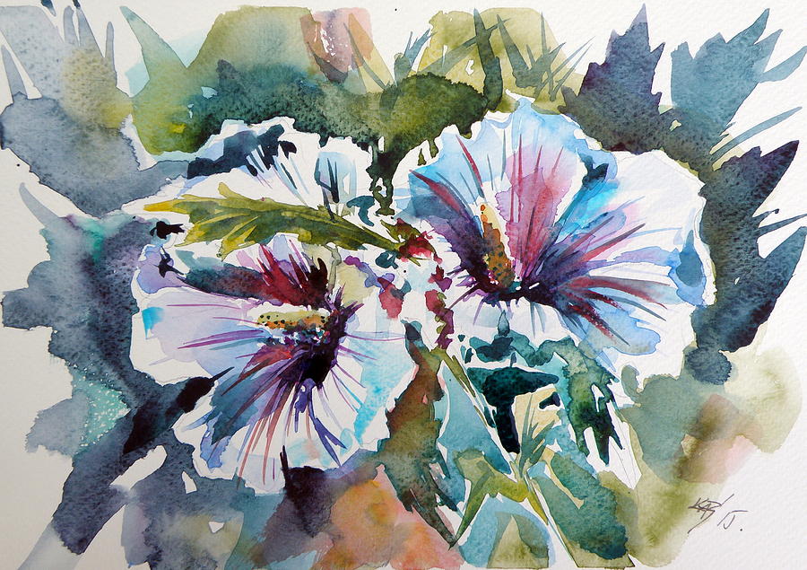 Flowers Still Life Painting - Mallow #2 by Kovacs Anna Brigitta