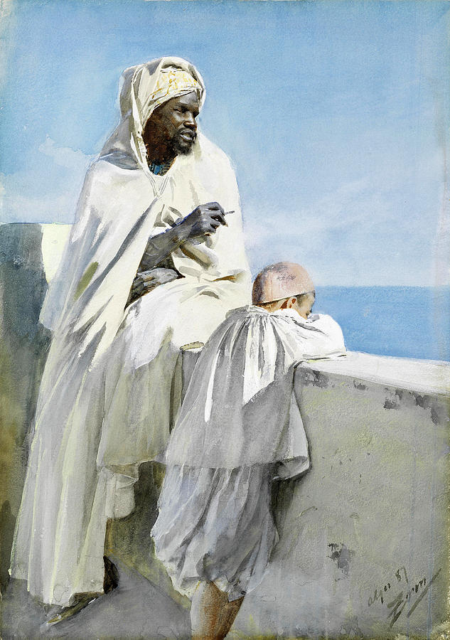 Man and boy in Algiers #1 Drawing by Anders Zorn
