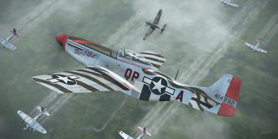 P-51 Mustang -- Man O War - Painterly Digital Art by Robert D Perry