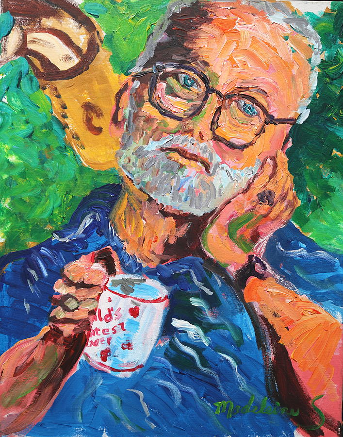 Man with cup of coffee Painting by Madeleine Shulman