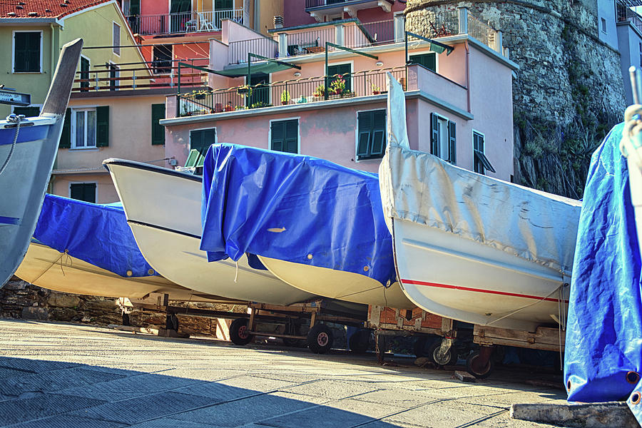 Manarola Boats Cinque Terre Italy II Photograph by Joan Carroll