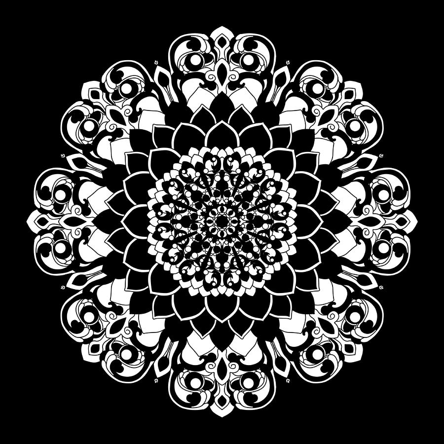 Black And White Mixed Media - Mandala Decorative Art #1 by Aemiliana Magnus