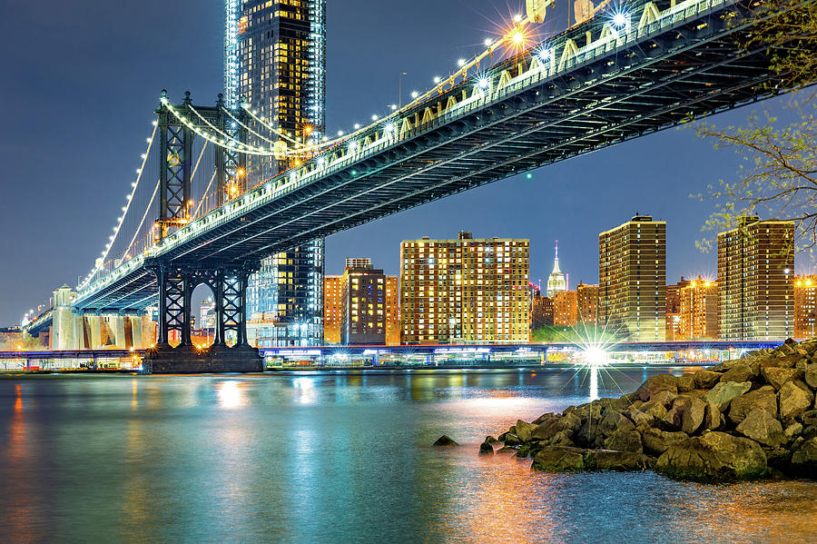 Manhattan Bridge by night #1 Photograph by Mihai Andritoiu